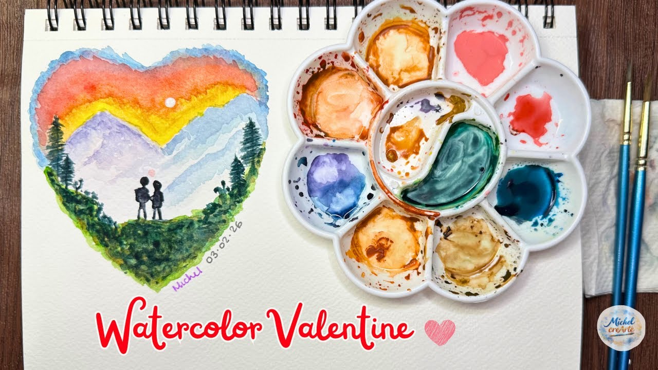 Watercolor VALENTINE´S DAY | Acuarela de San Valentín | principiantes