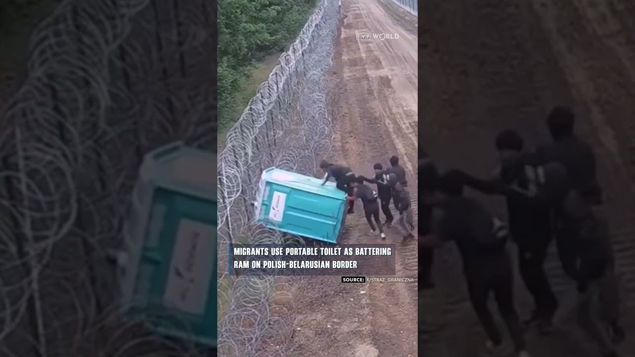 #Migrants use portable toilet as battering ram as #tensions rise at Polish-Belarusian #border