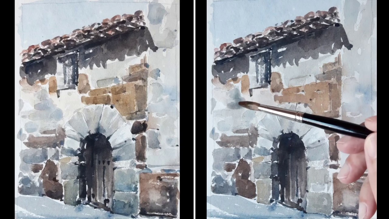 Pintando a la acuarela una puerta rústica. Tutorial paso a paso. How to paint watercolor.
