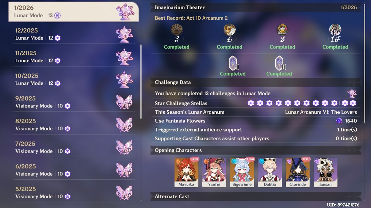 F2P Imaginarium Theater 2026/01 (Lunar Mode) - Genshin Impact Luna IV