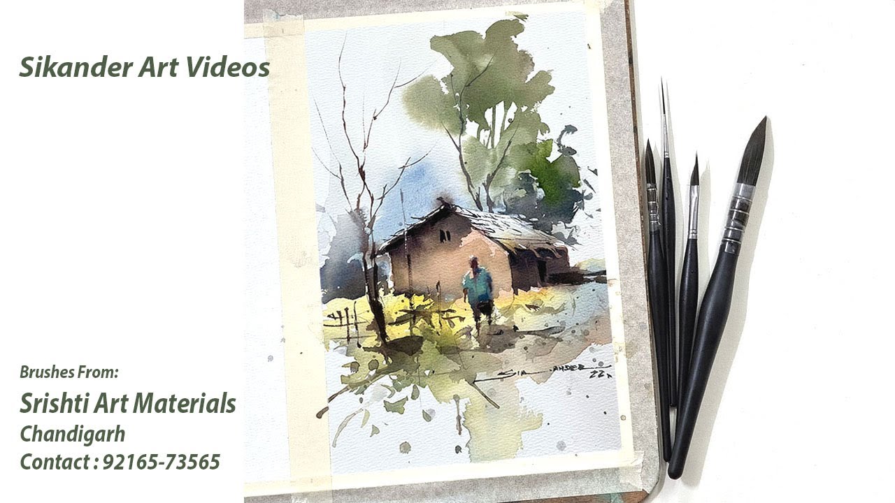 Easy Landscape watercolour painting with Hindi Audio