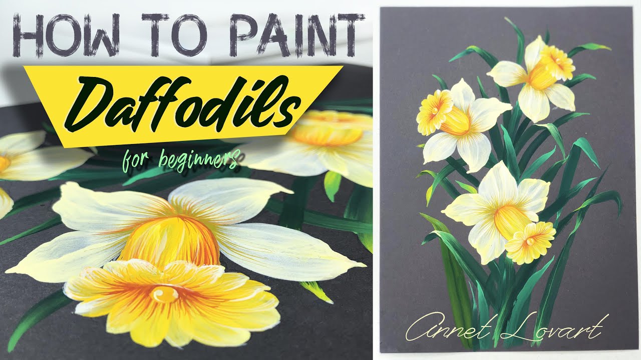 HOW TO PAINT Daffodils for beginners. Painting Technique ONE STROKE Tutorial in acrylic