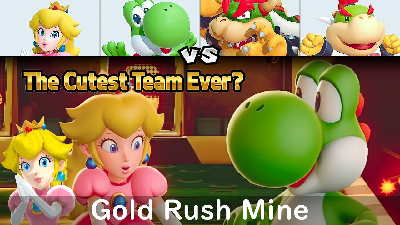 Super Mario Party Peach & Yoshi vs Bowser and Bowser Jr. #166 Gold Rush Mine
