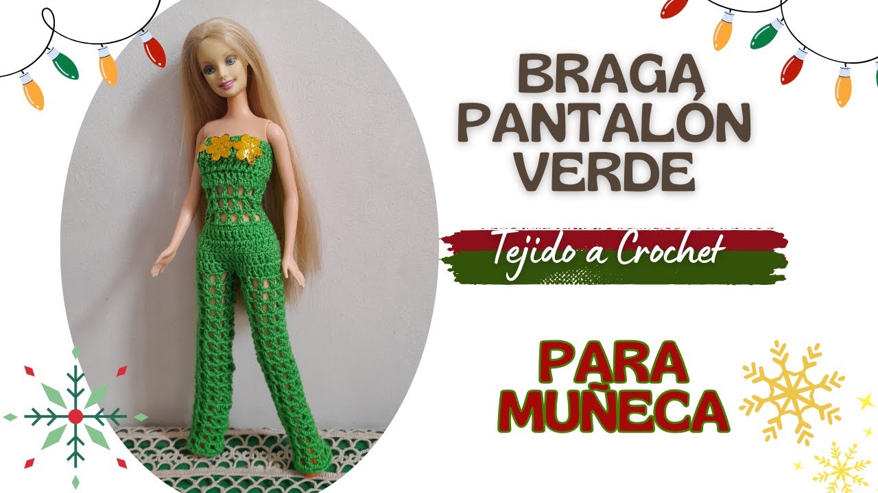 HERMOSA BRAGA PANTALÓN de FIESTA Tejida a CROCHET para MUÑECA