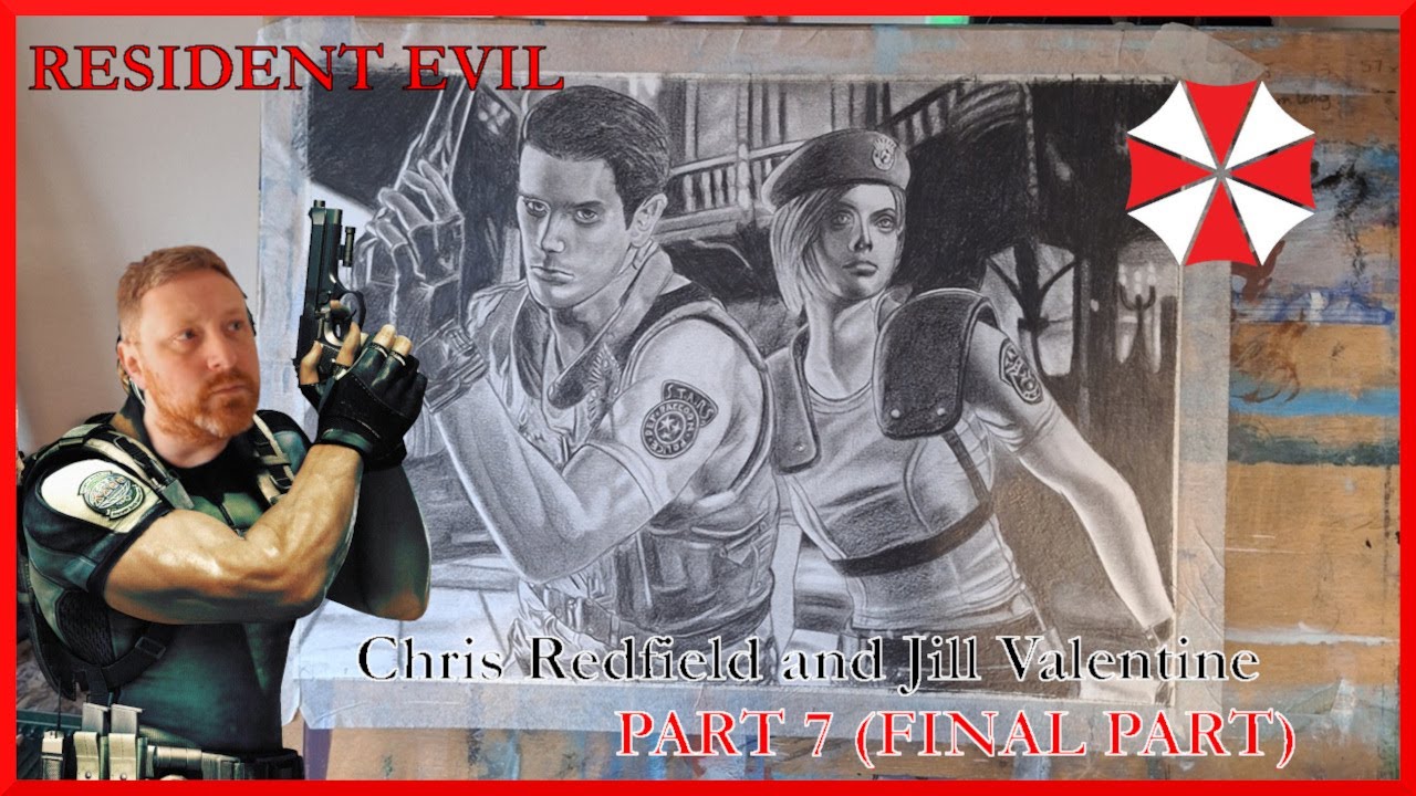 PART 7 ✏️🩸Resident Evil Chris and Jill Time lapse Drawing🦠✏️ASMR!
