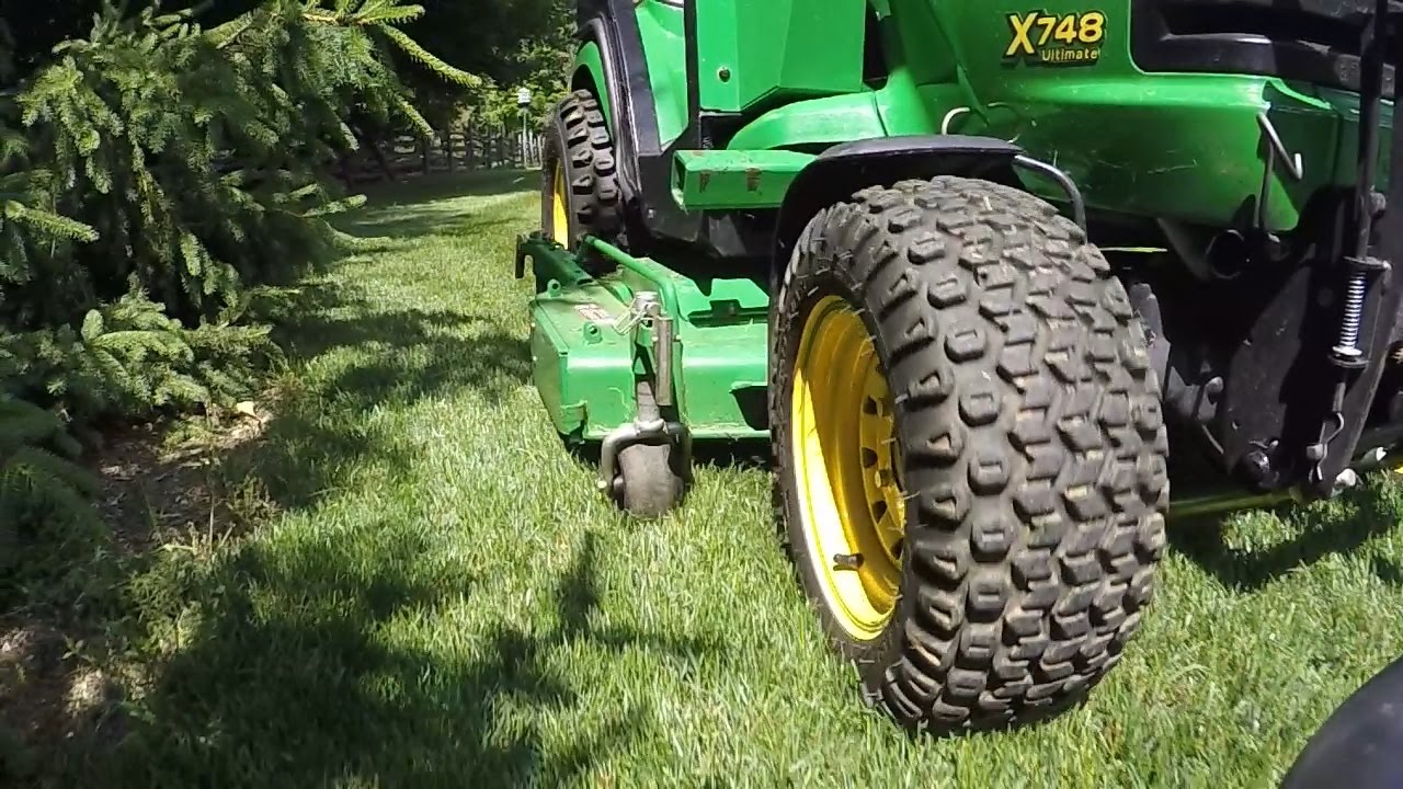John Deere X748 & 7 Iron - Mowing, Mulching and Striping the Lawn - 20150628