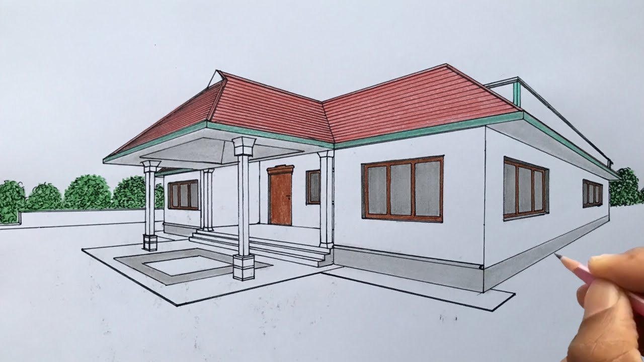 How to Draw a Kerala Style House in 2-Point Perspective