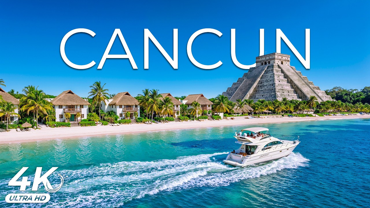 Cancun 4K UHD - Turquoise Caribbean Waves, White Sand Beaches and Sunlight Over Yucatan Shores