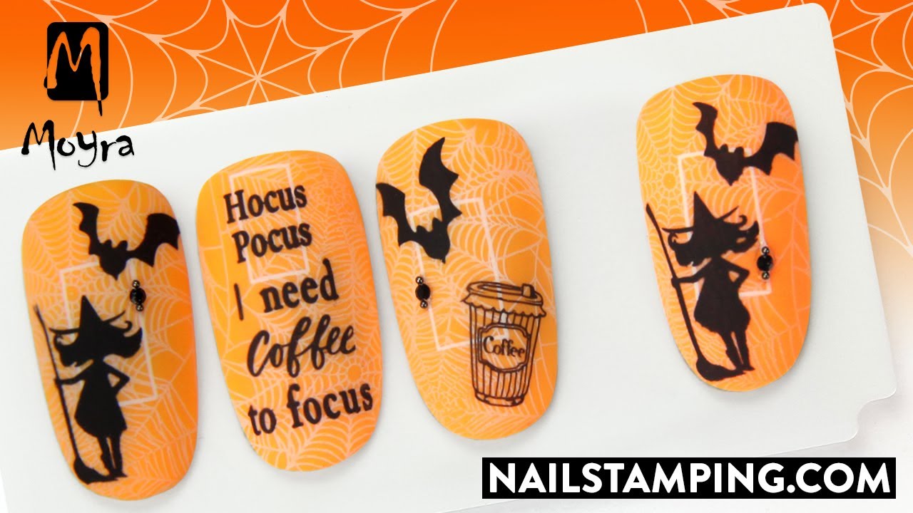 🎃🦇Manicure with charming witch and bat for Halloween (nailstamping.com)