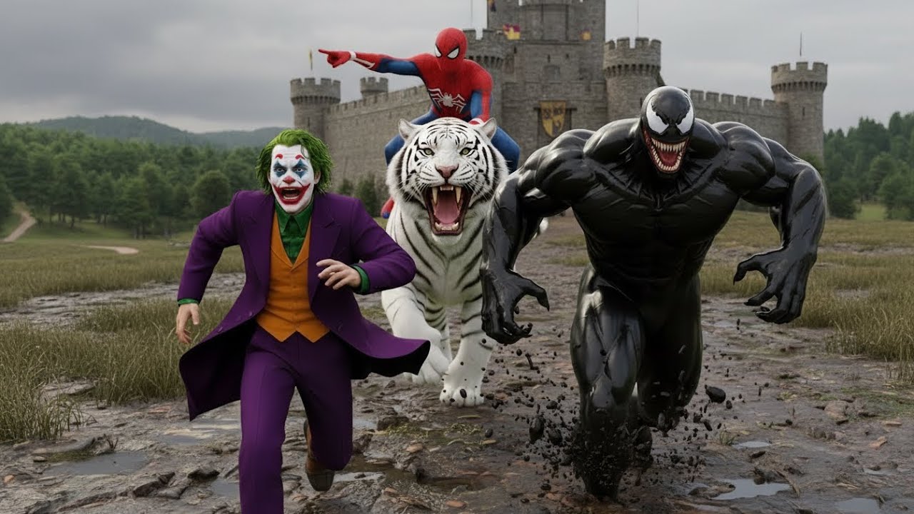 ⚔️ Ferocious Spider-Man’s White Lion vs Joker’s Yellow Dog 🦁✨ Epic Cinematic AI Story of Power