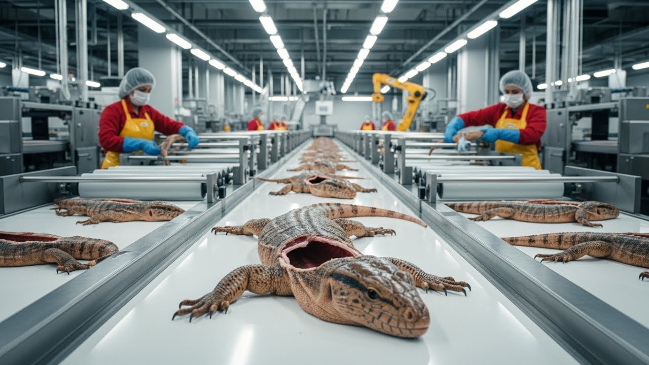 Inside a Modern Reptile Processing Factory: From Raw Lizards to Flex Leather Films (Entire Process)