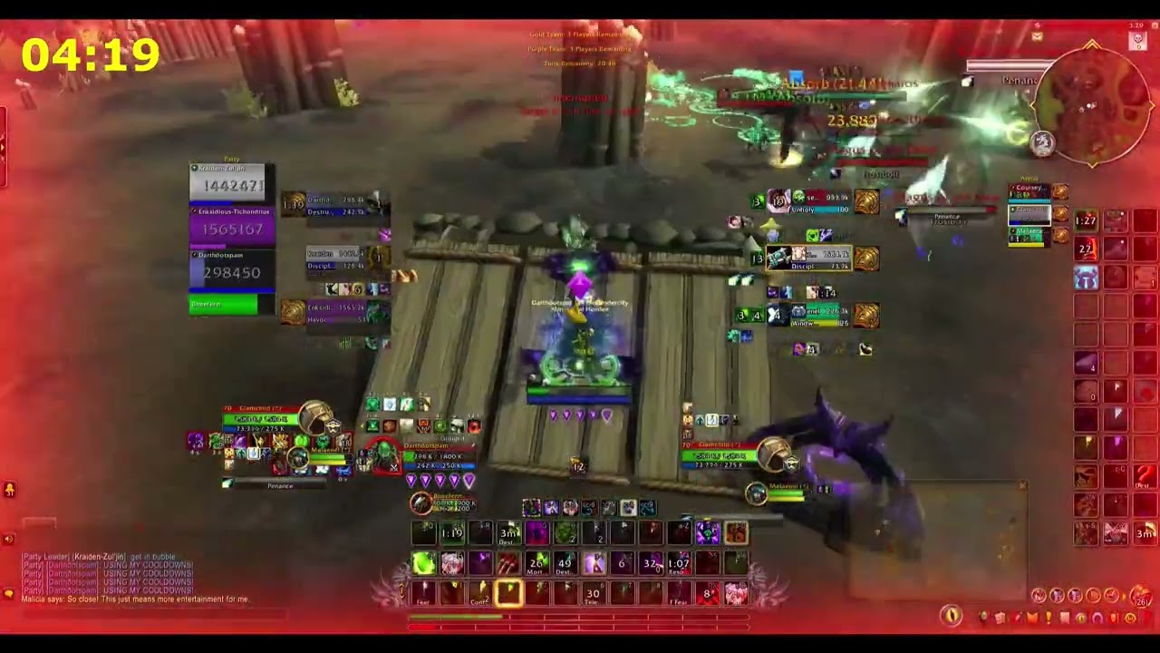 Destruction Warlock 3vs3 Arena vs WW Monk/Uh DK/Disc Priest - 7 min Match! (Darth WoW)
