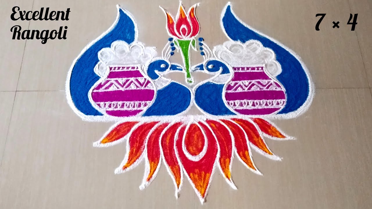 7×4 Pongal special Rangoli design 🧉 | Peacock rangoli🦚🦚@excellentrangoli