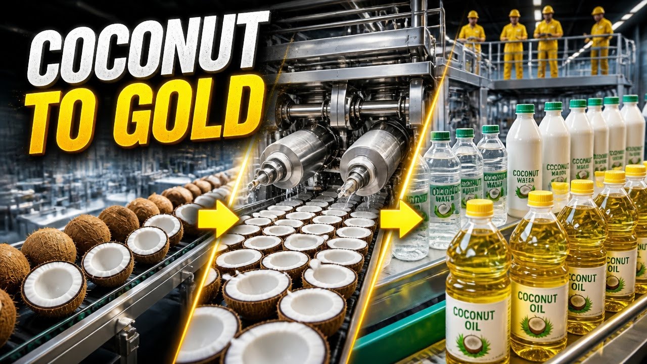 Modern Coconut Factory Tour – From Fresh Coconuts to Oil, Cream & Water