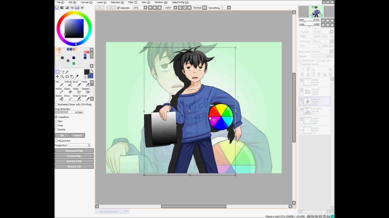 Tutorial 3 - Paint Tool SAI for beginners - Editing (hue/sat., contrast, selection, warping, etc.)