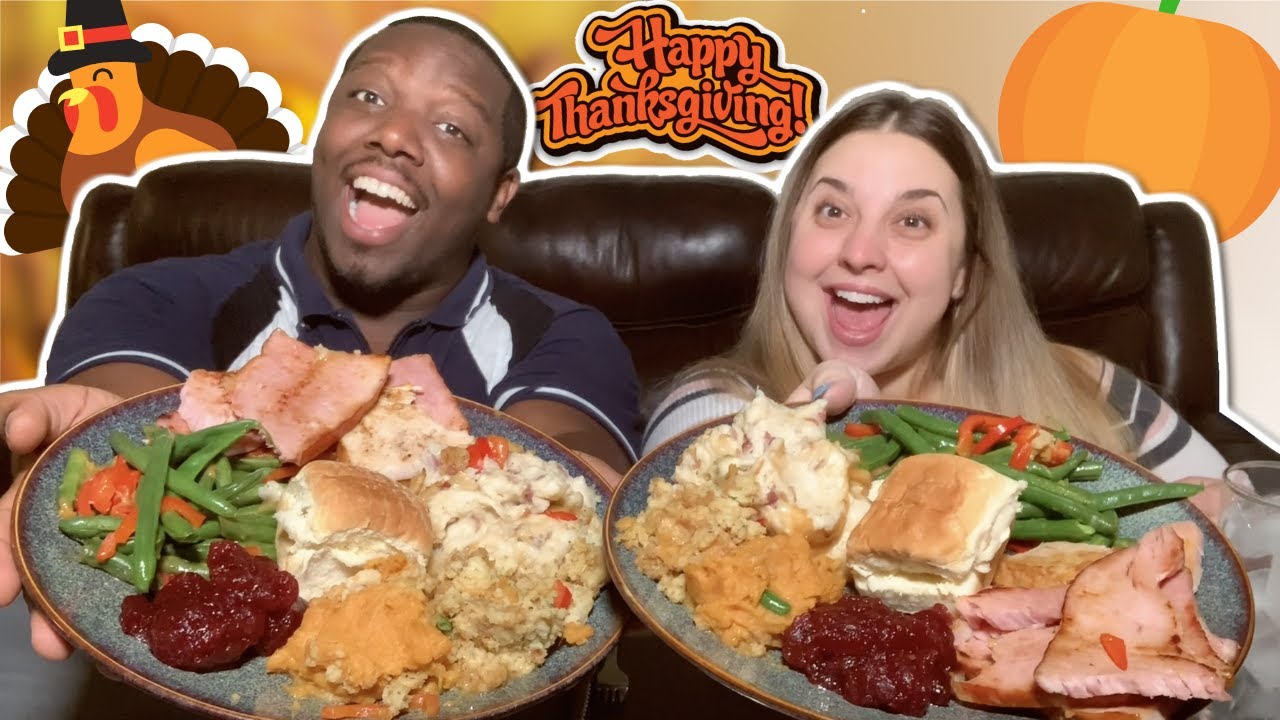 Thanksgiving Dinner Mukbang [Turkey + Ham + Mashed Potatoes, and More!]