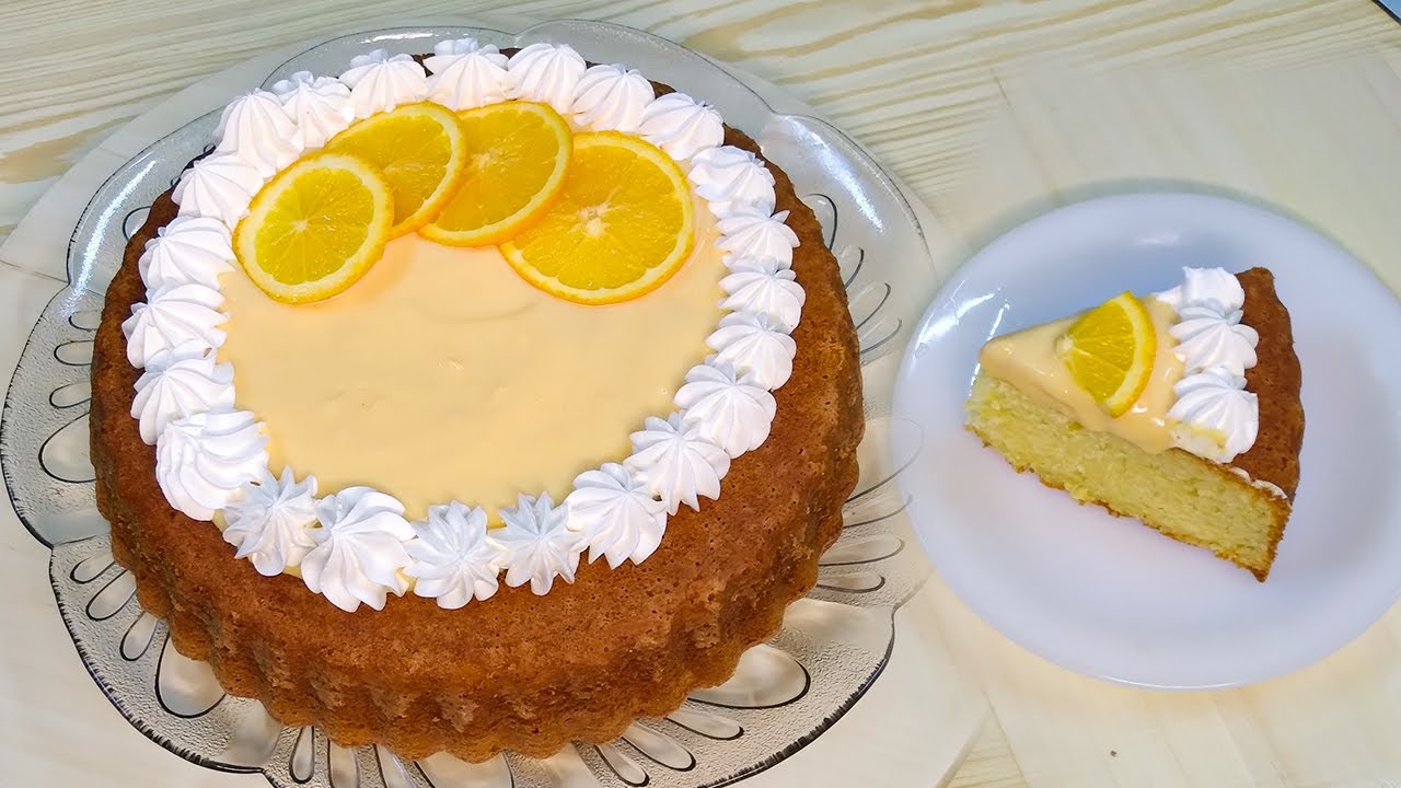 كيكة البرتقال بصوص الكاسترد | هشة ولذيذة والطعم حكاااية 😋👌🍰🟠