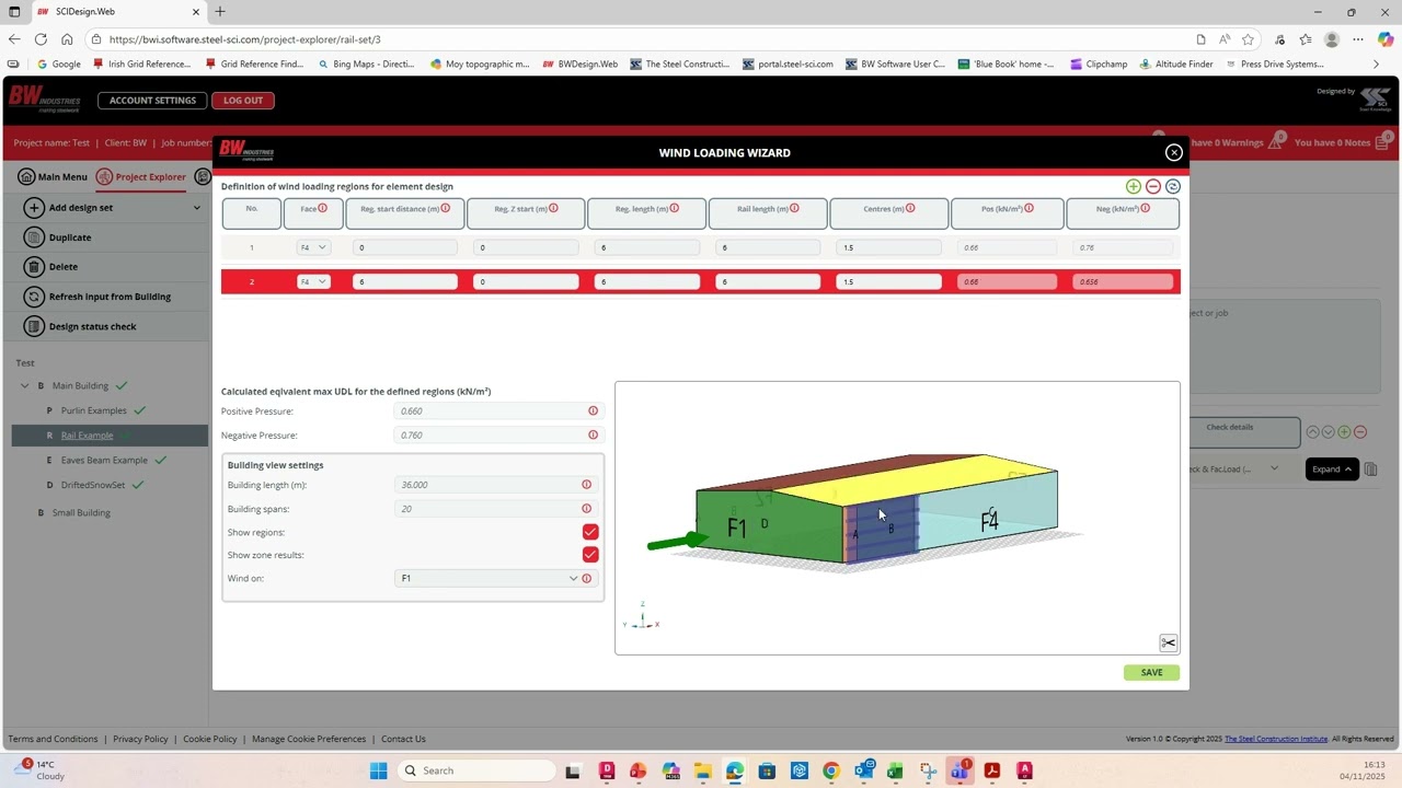 BW Industries Design Software - Rail Design Wind Load Wizard