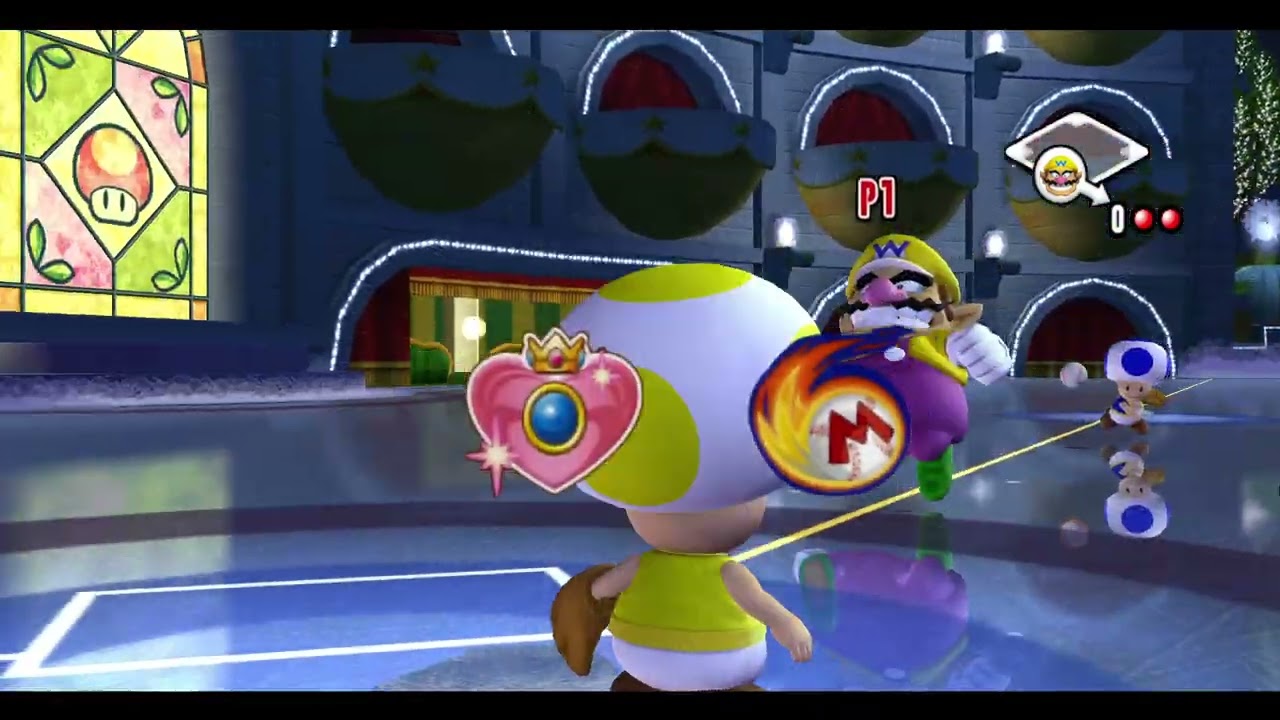 Mario Super Sluggers Peach Monarchs vs Mario Fireballs in Peach Ice Garden Night