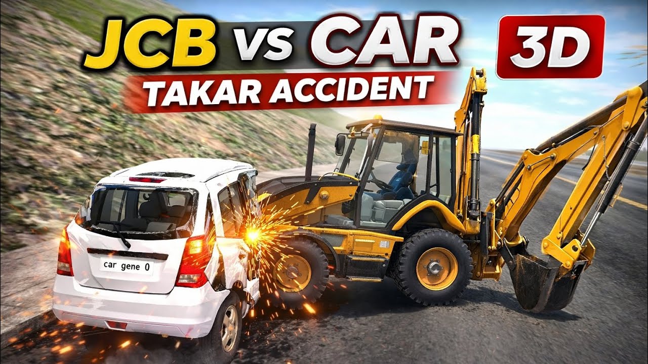 JCB vs Car Takar Accident 😱 | 3D Realistic Crash Gameplay#JCBvsCar#JCBAccident#CarAccident