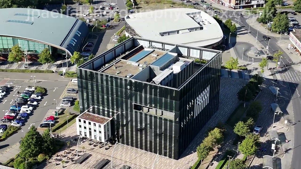 The Corby Cube on a glorious sunny day from above