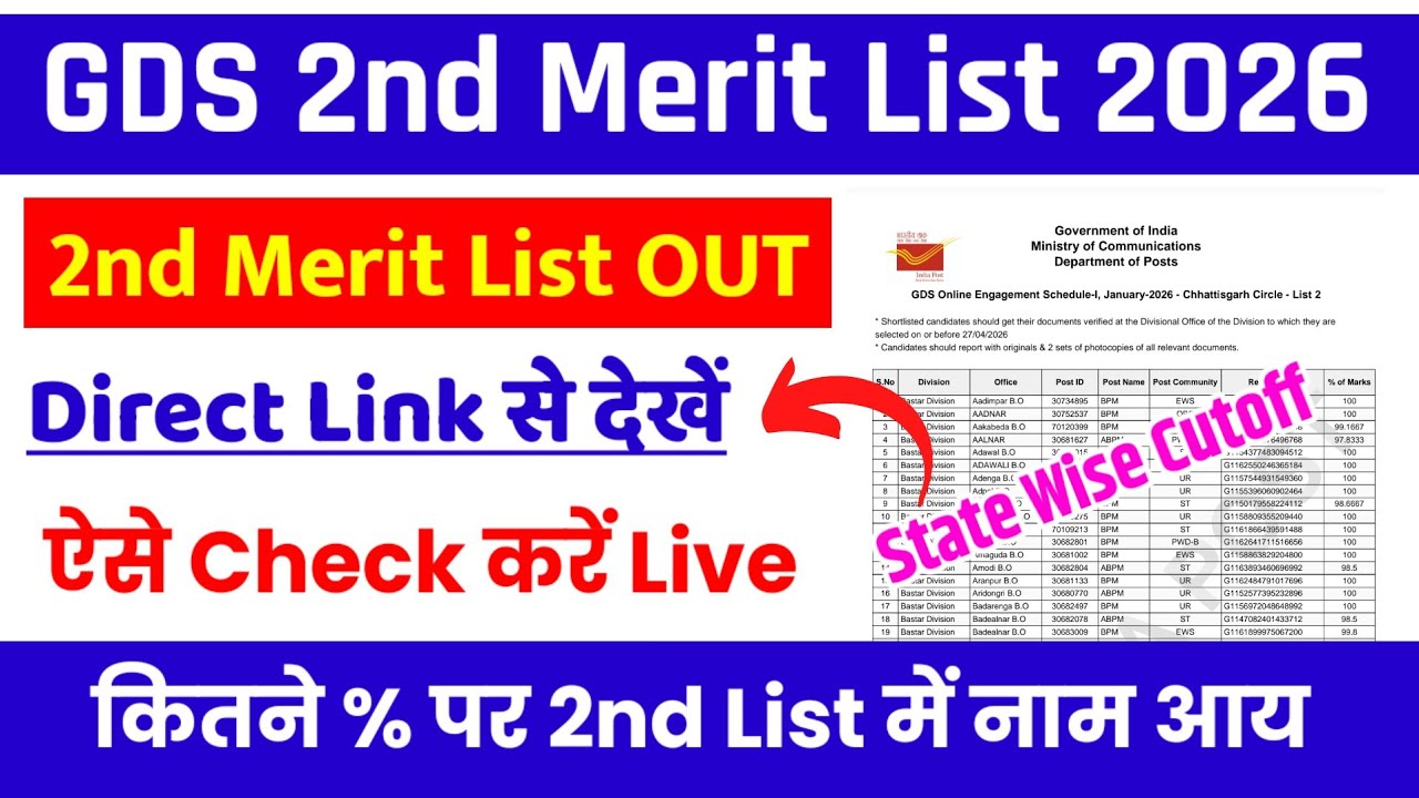 GDS 2nd Merit List 2026 🔴 GDS 2nd Merit List 2026 Kaise Dekhe | Gds 2nd Merit List 2026 Pdf Download