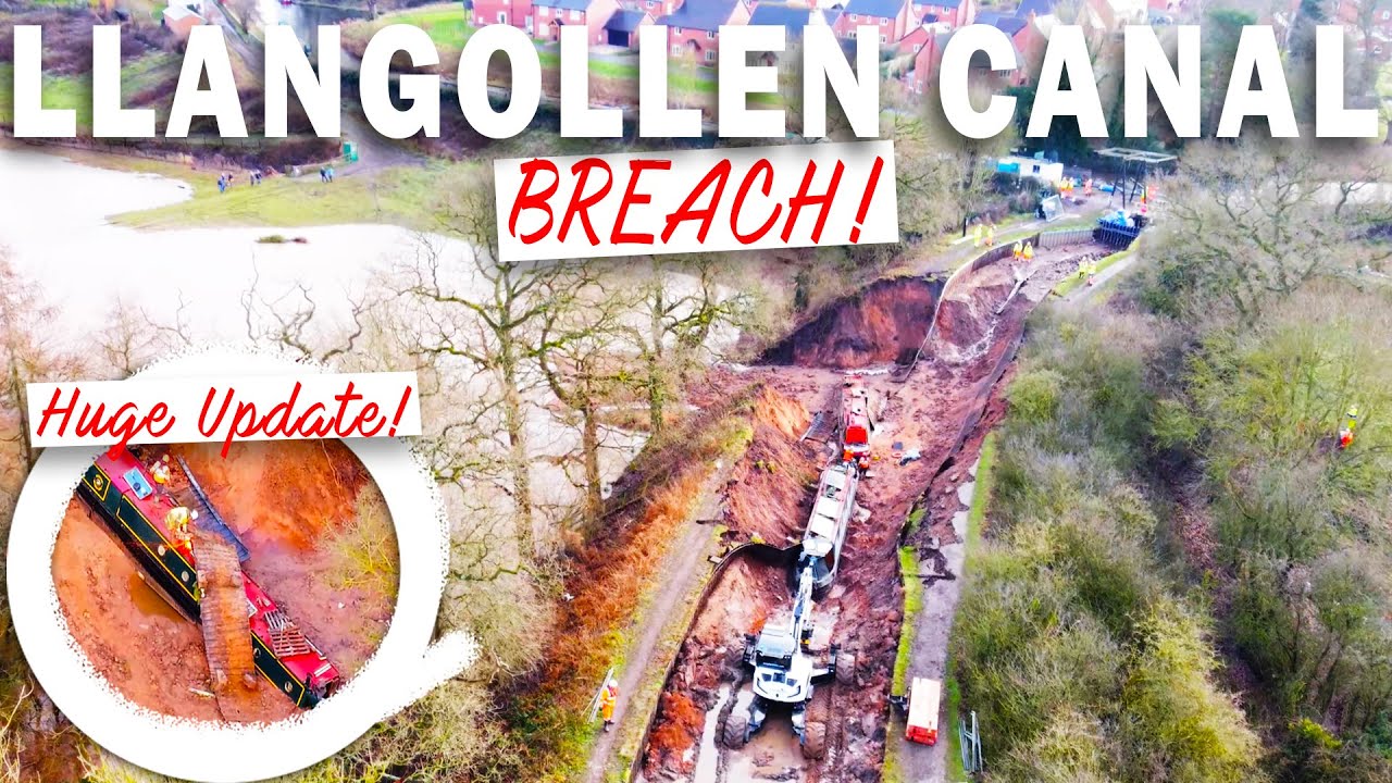 EXCAVATION BEGINS ON THE LLANGOLLEN CANAL BREACH! TO RECOVER THE TWO NARROWBOATS! Jan 14th