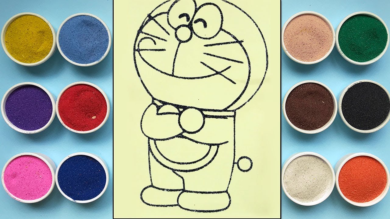 Doraemon sand painting toys / How to coloring doraemon so lovely / Sand art / Learn colors