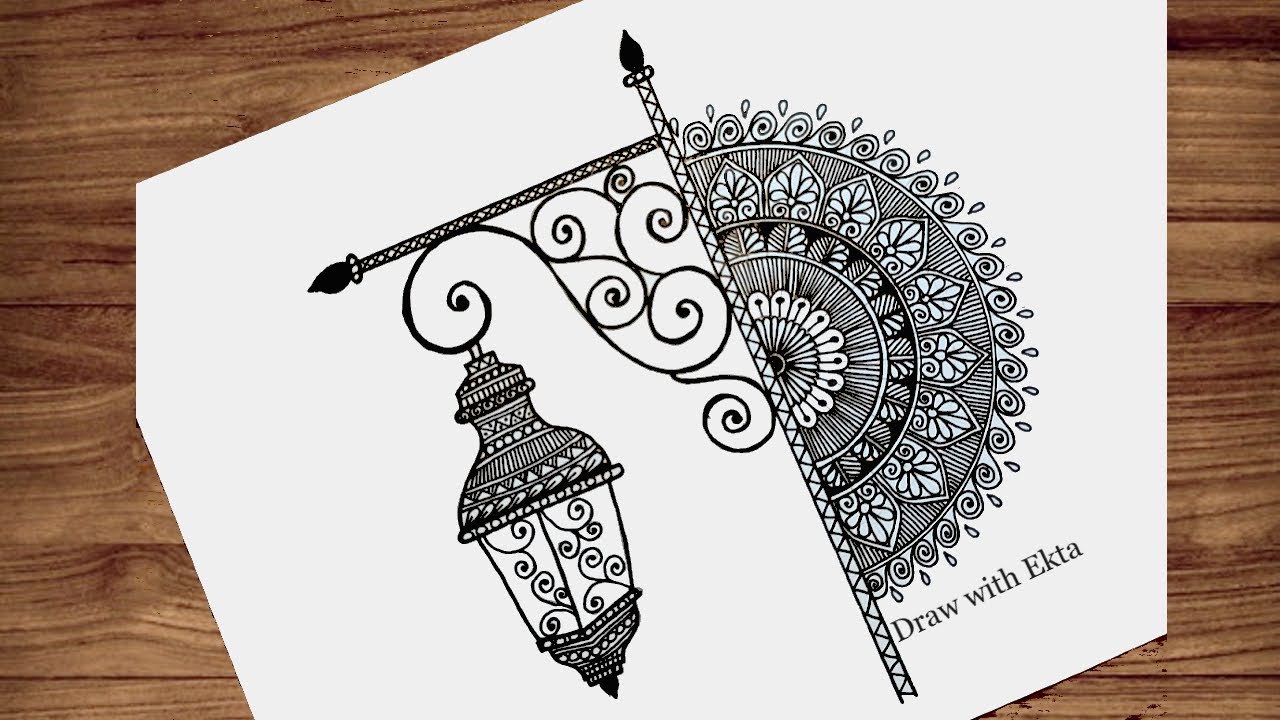 How to draw a Lamp Mandala Art | Lamp post Mandala Art | Mandala drawing easy step by step