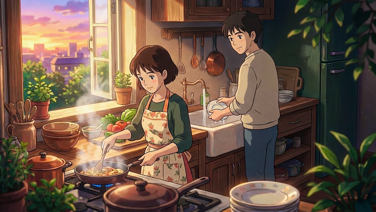 Golden Hour Kitchen: Cooking Dinner with You | Cozy Cooking & ASMR | Ghibli-Style Video