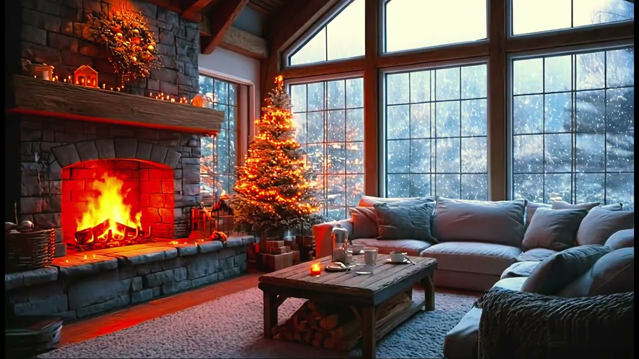 2 Hours Jazz Winter Cabin Ambience with Crackling Fireplace for Sleep & Focus [4K] | SereNest369
