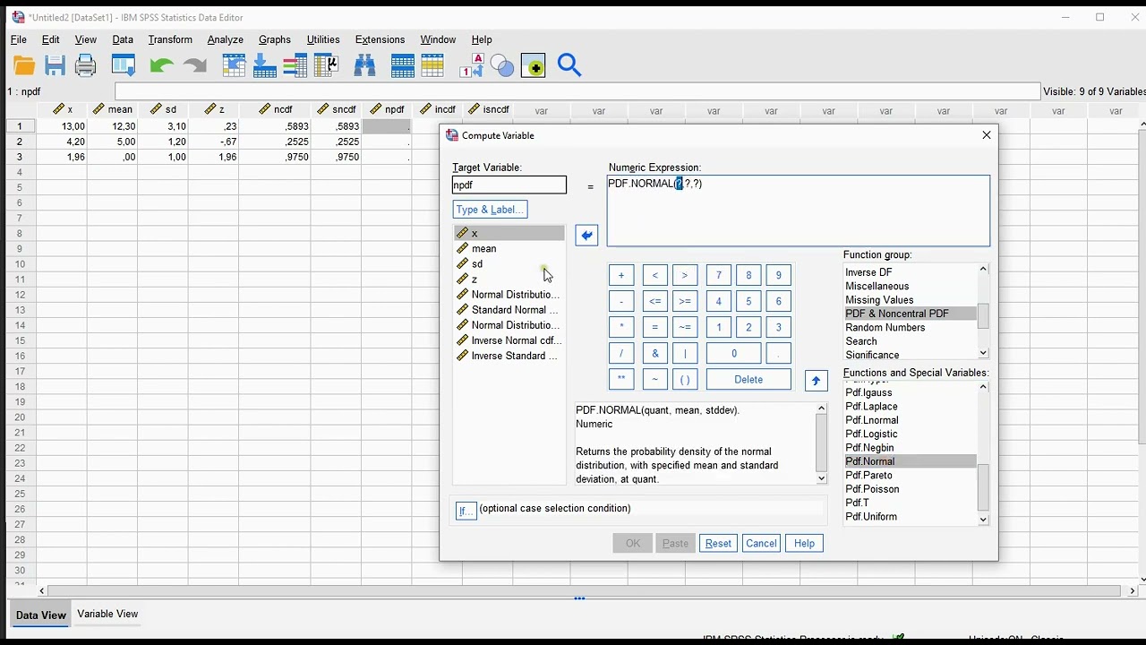SPSS  - (Standard) Normal Distribution