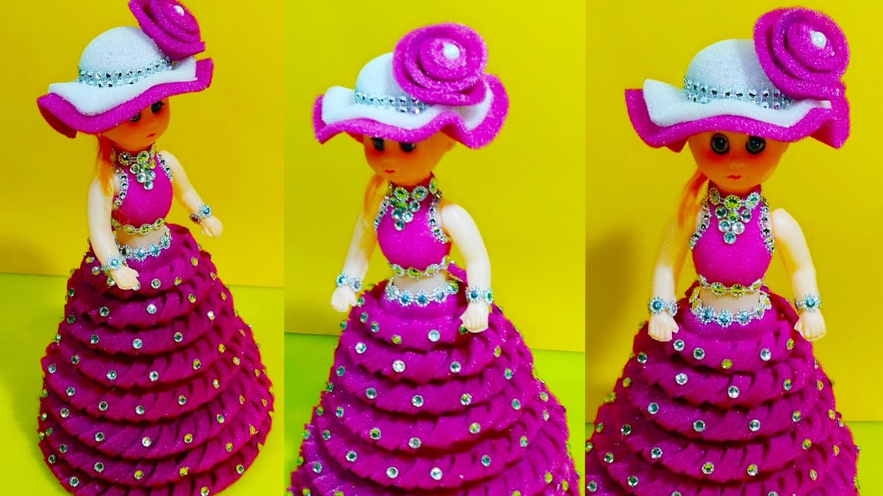 DIY /DOLL DECORATION IDEA/FOAM SE GUDIYA SAJANE KA TARIKA / HOW TO DECORATE DOLL