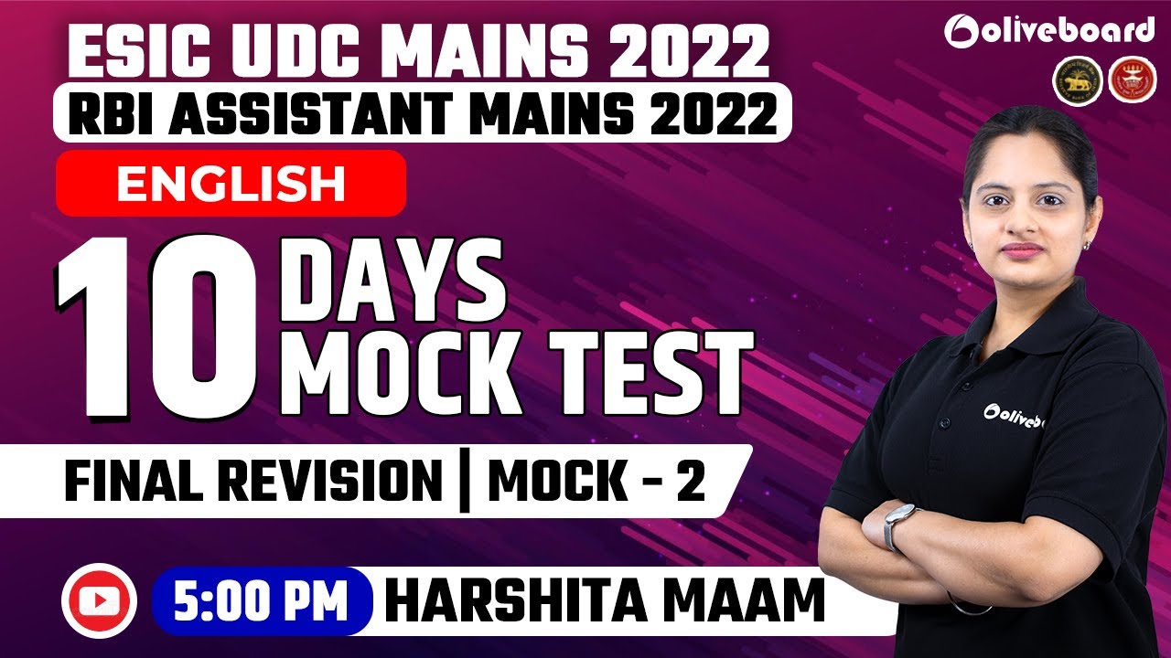 RBI Assistant Mains | ESIC UDC Mains | English | 10 Days 10 Mock Test | Mock - 2 | Harshita Mam