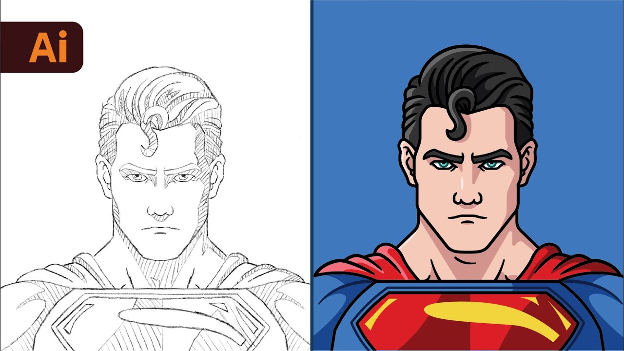 Adobe Illustrator Tutorial - Create Superman Character from Sketch (HD)
