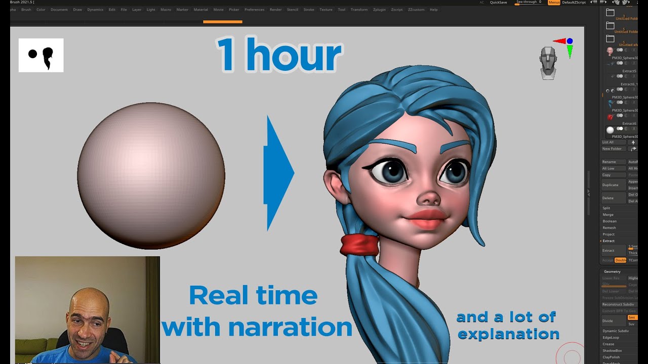 Stylized girl head sculpting in Zbrush