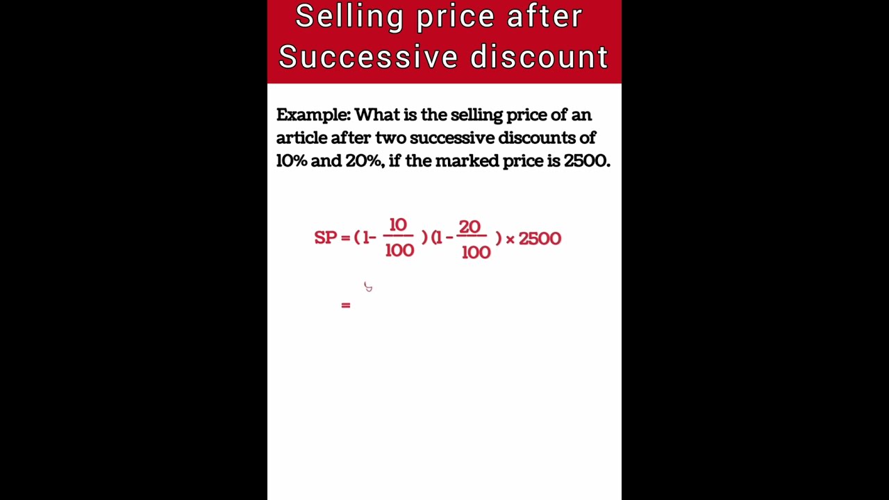 Selling price of an item after successive discount #sellingprice #profitandloss