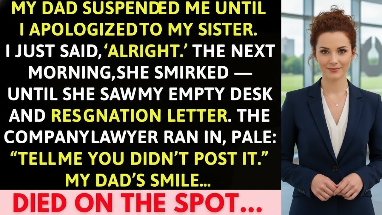 Dad Suspended Me For My Sister. I Resigned And The Company Lawyer Screamed!