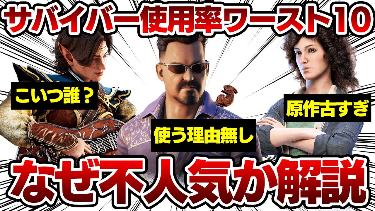 【コラボ=不人気】使用率ワースト10のサバイバー、なぜ不人気なのか解説！【DBD/デッドバイデイライト】