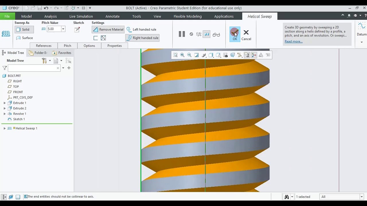 How to Create Hexagonal Headed Bolt in Creo 6.0