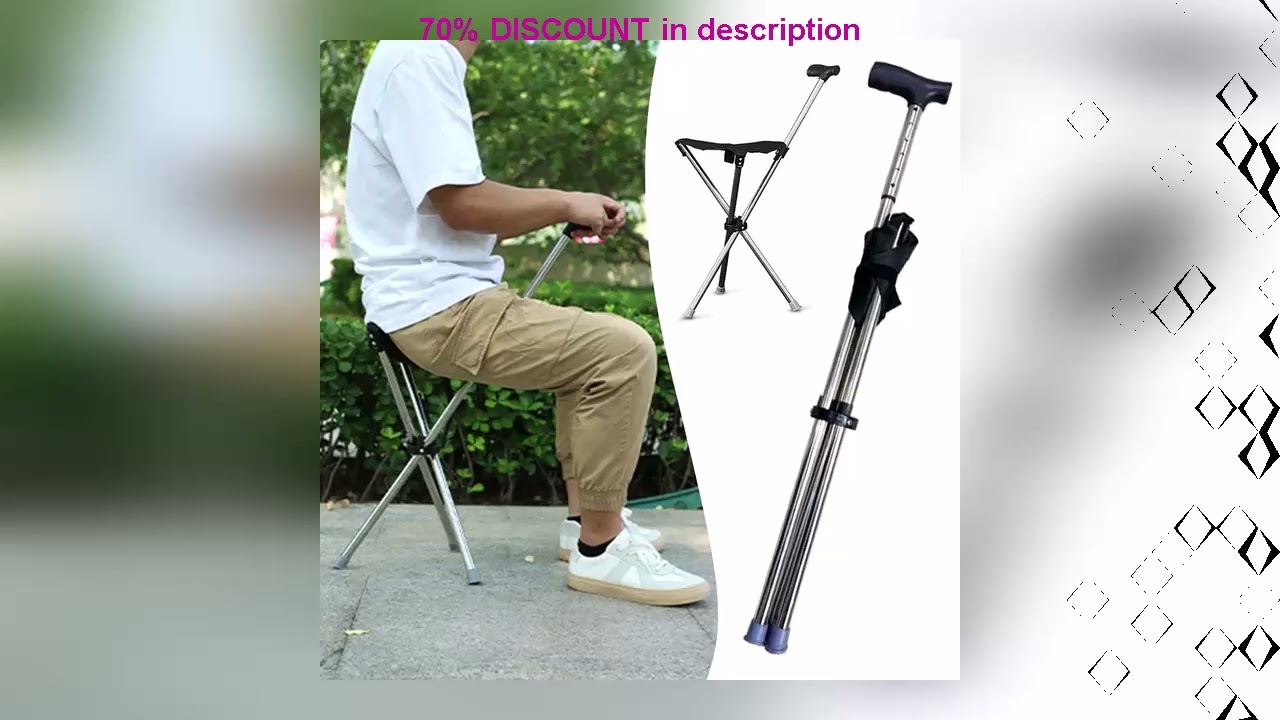 A must-have product! Foldable Cane Easy To Carry Seat Portable Stool Folding Chair Non Slip Handle