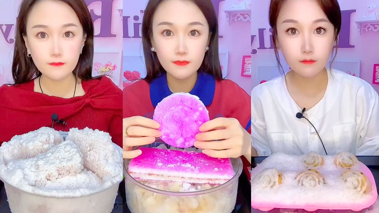 Snow Ice Clusters and Dragon Fruit Layered Dessert Mukbang