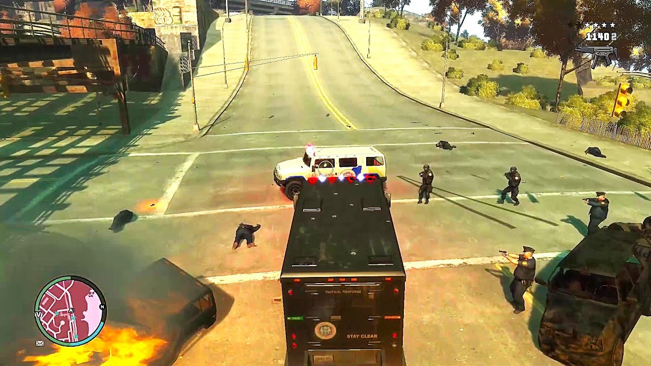 GTA 4 - SHOOTOUT AT DUKES BAR BRIDGE + FOUR STARS + ESCAPE