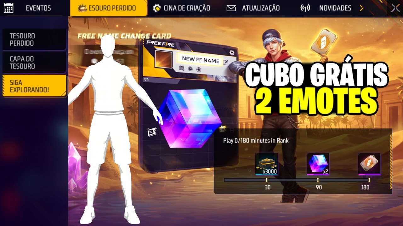 É AMANHÃ! PEGUE O CUBO, CODIGÃO e 2 EMOTES GRÁTIS NO FREE FIRE🔥 TROCA NICK, SKIN GRÁTIS NO FREE FIRE