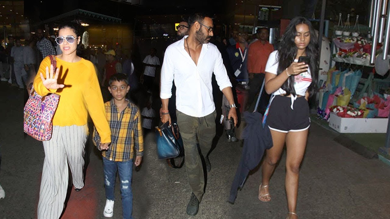 Kajol & Ajay Devgan Wid Family Daughter Nysa Devgan & Son Yug Devgan @Mumbai Airport