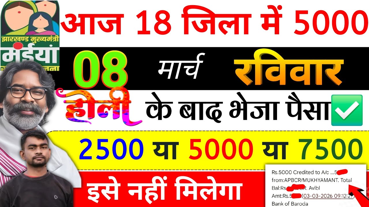 5 मार्च | आज 18 जिलों में 5000 भेजा ✅ Maiya yojana 18 kist | maiya yojana ka paisa kab milega?