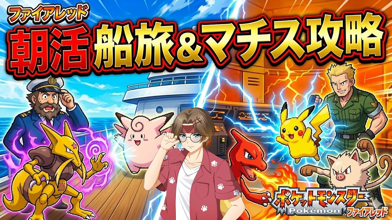 【#ポケモンファイアレッド  】朝活配信・マチス攻略と船旅をやる🐶Vol.3