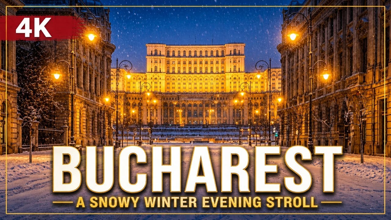 Enchanted Bucharest Snowy Night Walk Cismigiu Gardens & Opera House 4K