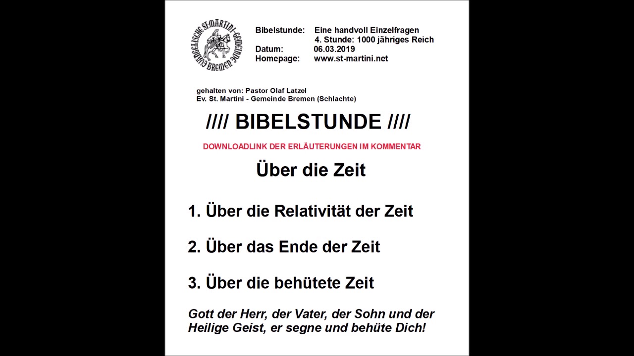 Bibelstunde vom 06.03.2019 - Eine handvoll Einzelfragen / 4 Stunde: 1000 jähriges Reich