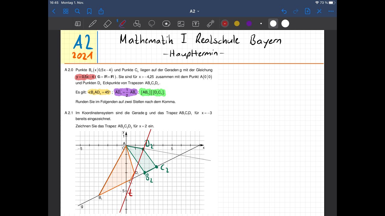 A2, 2021 | Zweig 1 l Abschlussprüfung Mathematik Realschule | Haupttermin | Bayern
